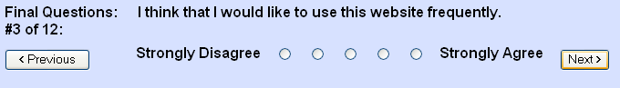 SUS rating scale example: I think that I would like to use this website frequently.