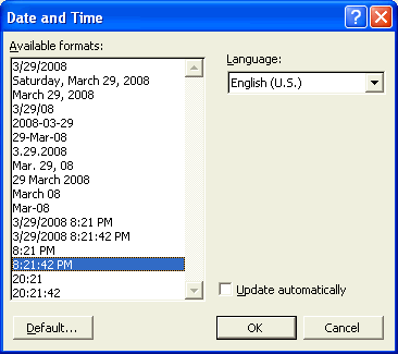 Date and Time dialog box